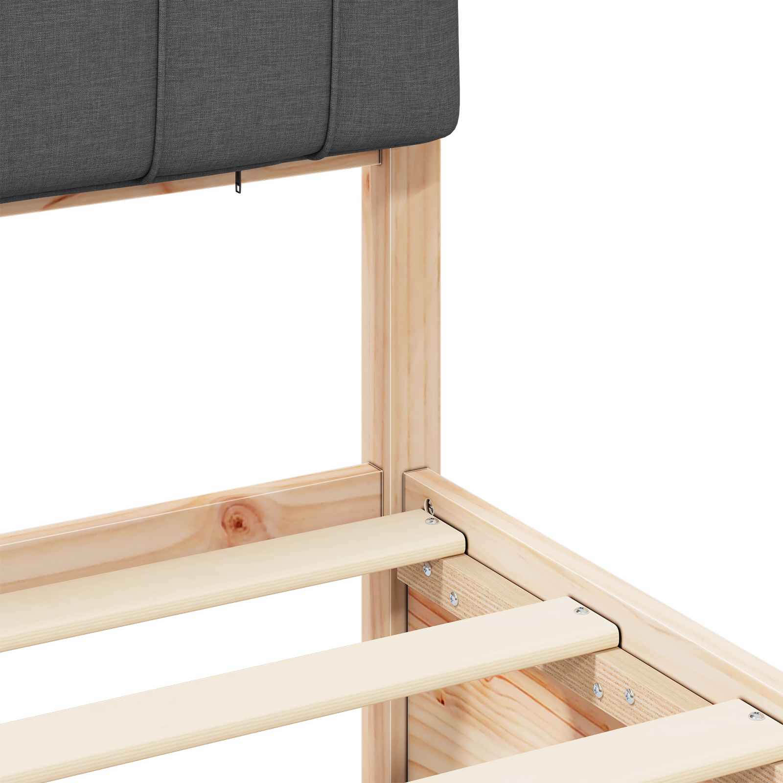 Dark Grey Bed Frame Upholstered Headboard Solid Pine Wood Platform King Size