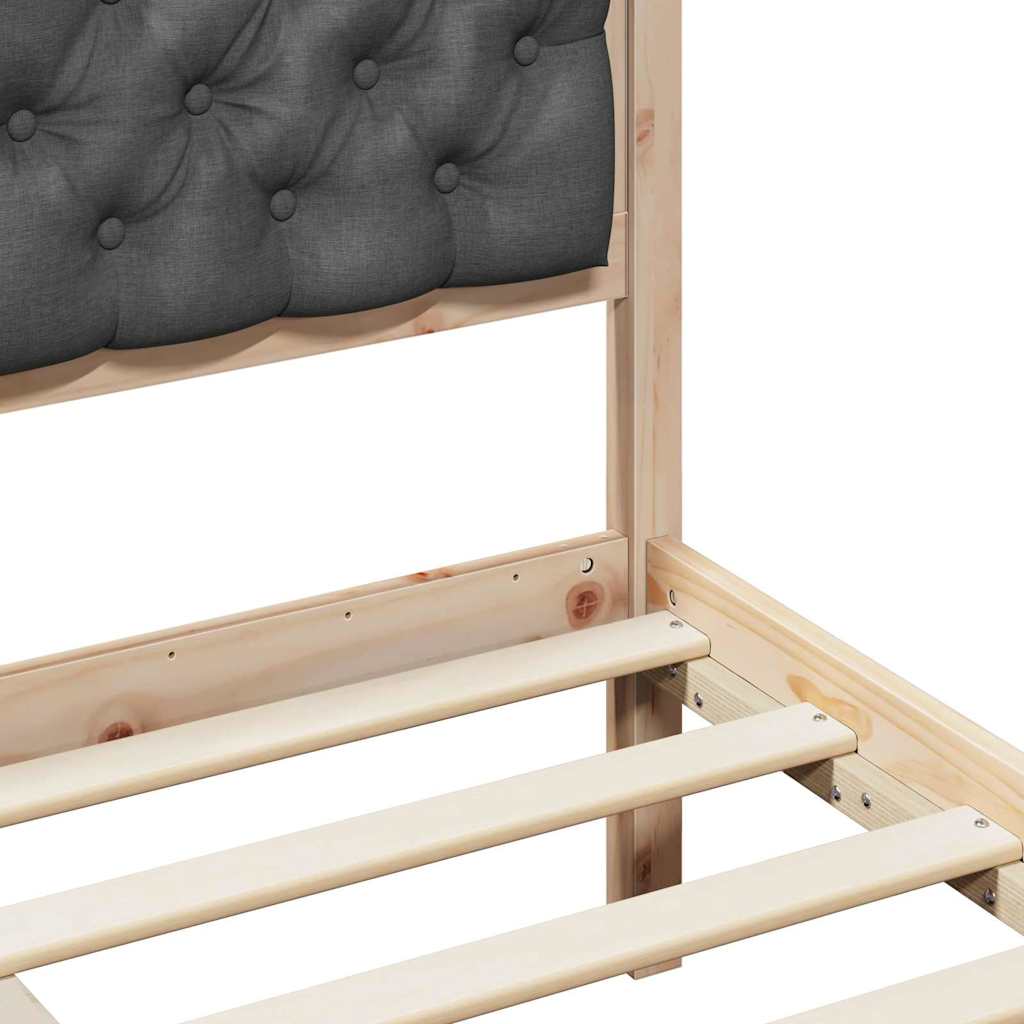 Dark Grey Bed Frame with Upholstered Headboard Solid Pine Wood King Size