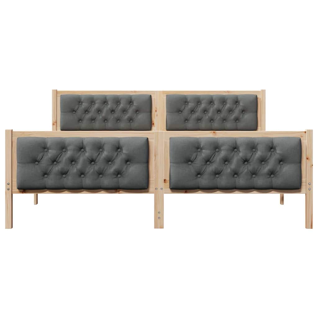 Dark Grey Bed Frame with Upholstered Headboard Solid Pine Wood King Size
