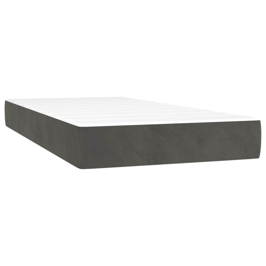Dark Grey Box Spring Bed with LED Velvet Mattress King Single Adjustable Headboard