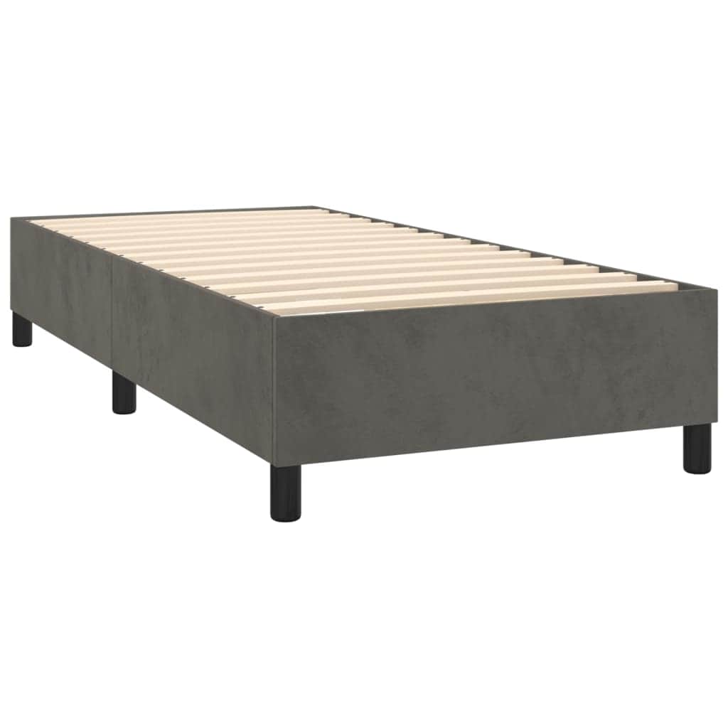Dark Grey Box Spring Bed with LED Velvet Mattress King Single Adjustable Headboard