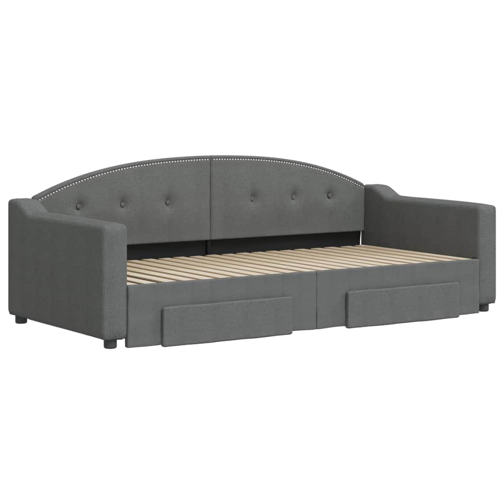 Dark Grey Daybed with Trundle and Storage Drawers for Single Mattress
