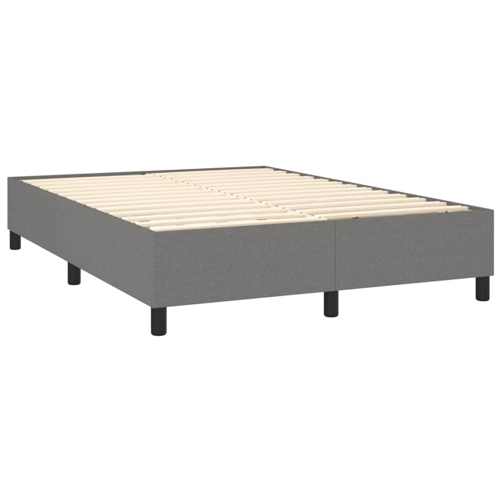 Dark Grey Double Box Spring Bed with Mattress Fabric Pocket Spring Support