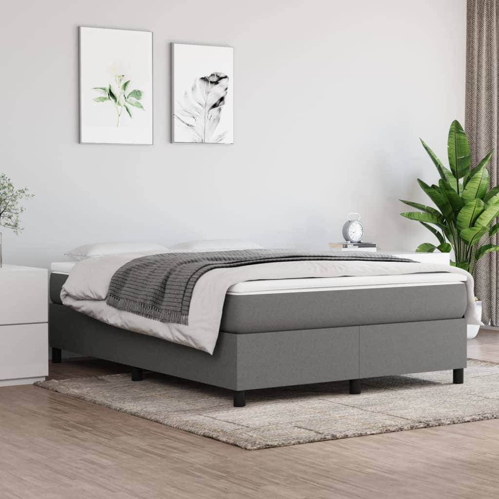 Dark Grey Double Box Spring Bed with Mattress Fabric Pocket Spring Support