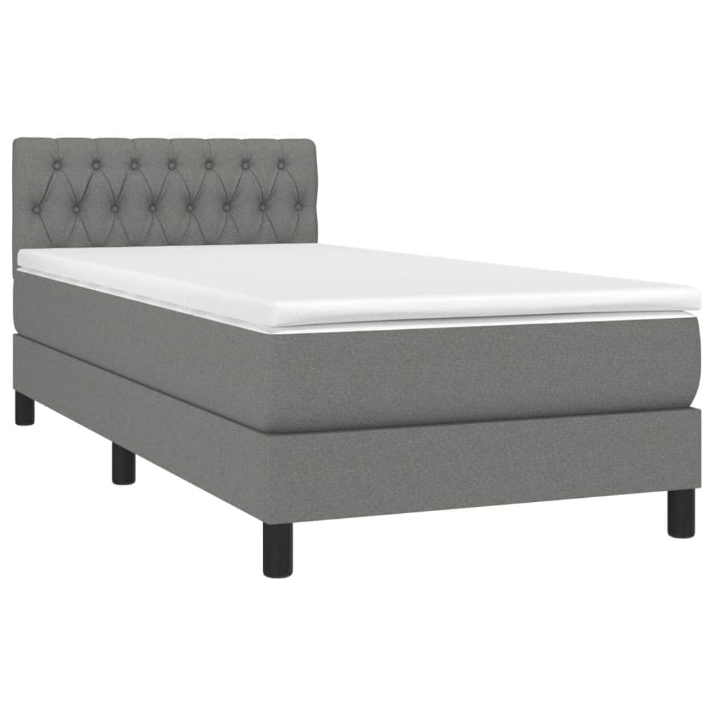 Dark Grey Fabric Box Bed with Foam & Pocket Spring Mattress