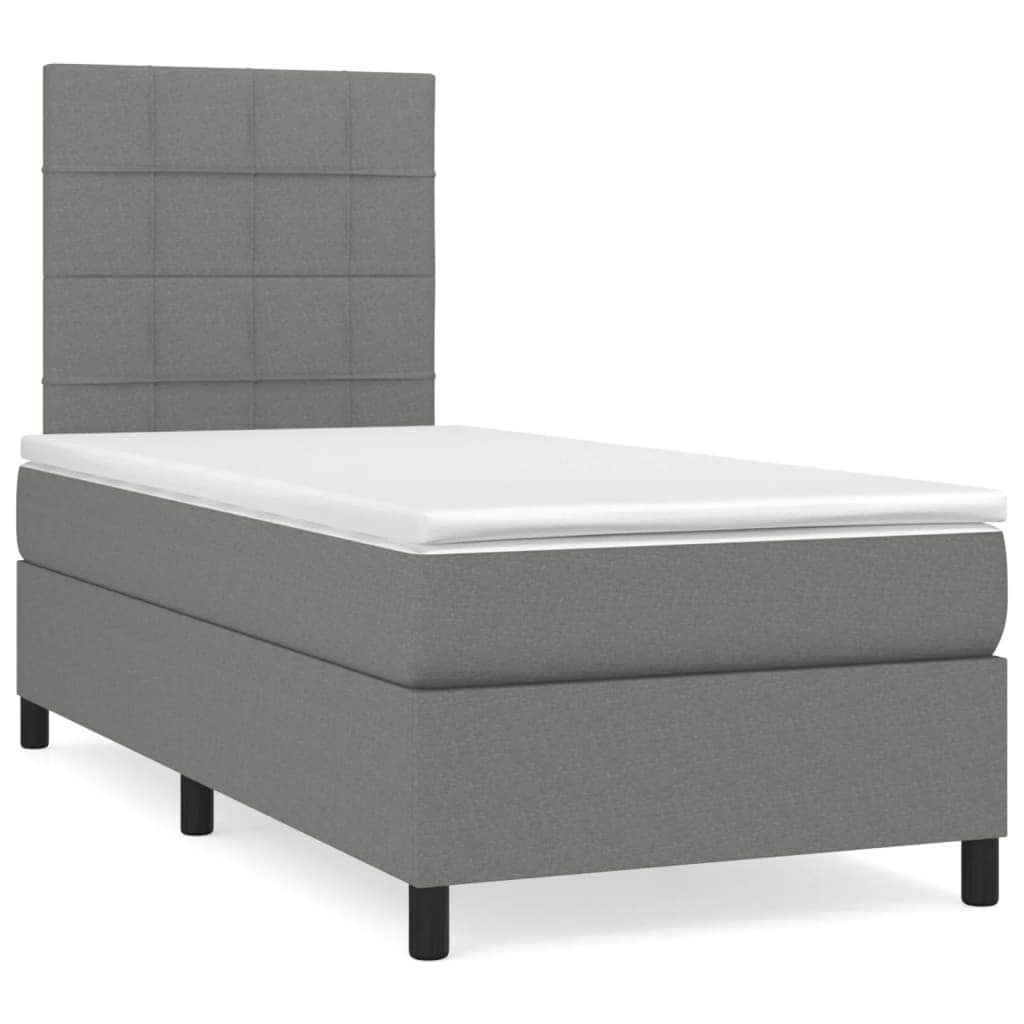 Dark Grey Fabric Box Spring Bed Pocket Spring Mattress King Single with Topper