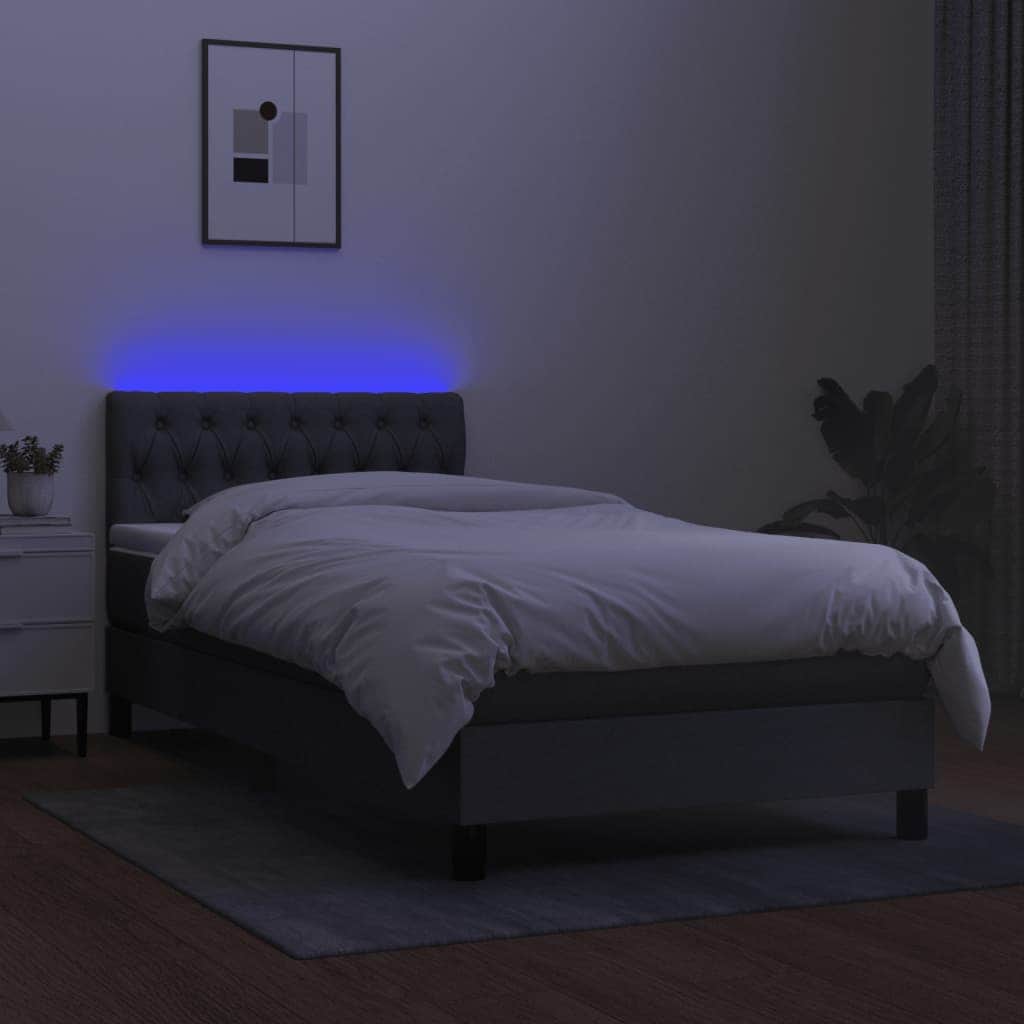 Dark Grey Fabric Box Spring Bed with Mattress LED Pocket Spring