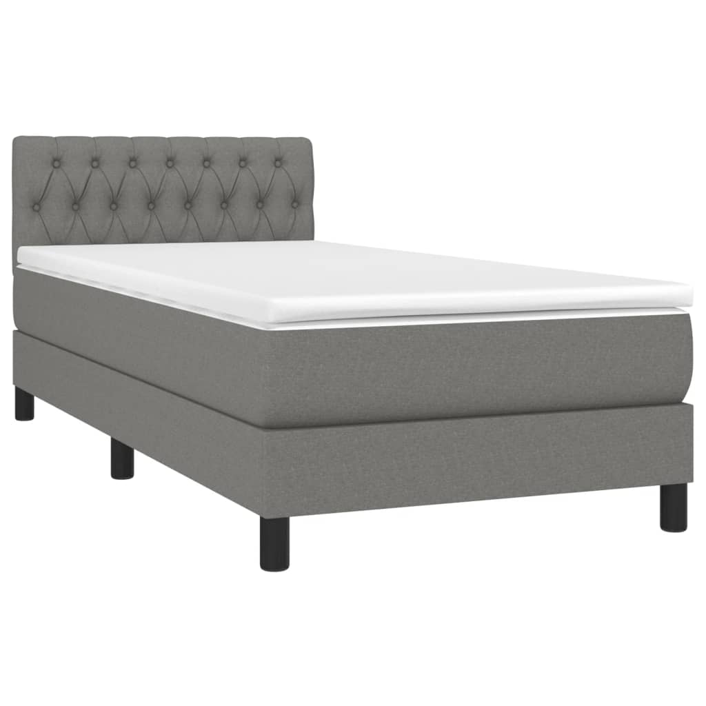 Dark Grey Fabric Box Spring Bed with Mattress LED Pocket Spring