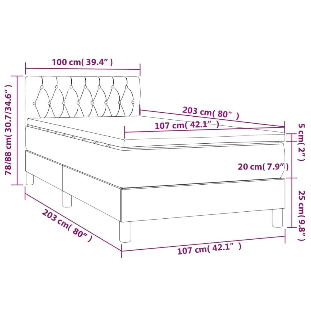 Dark Grey Fabric Box Spring Bed with Mattress LED Pocket Spring