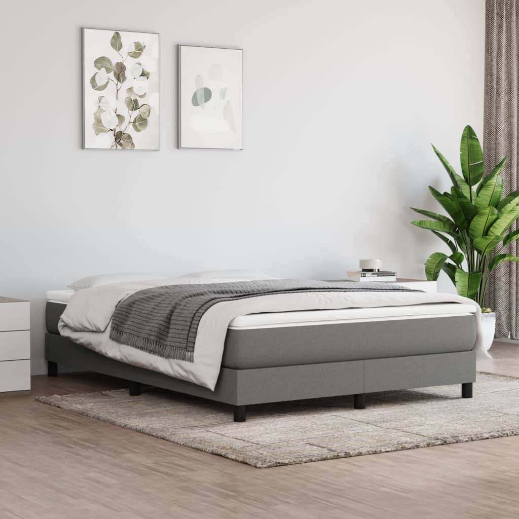Dark Grey Fabric Box Spring Bed with Pocket Spring Mattress