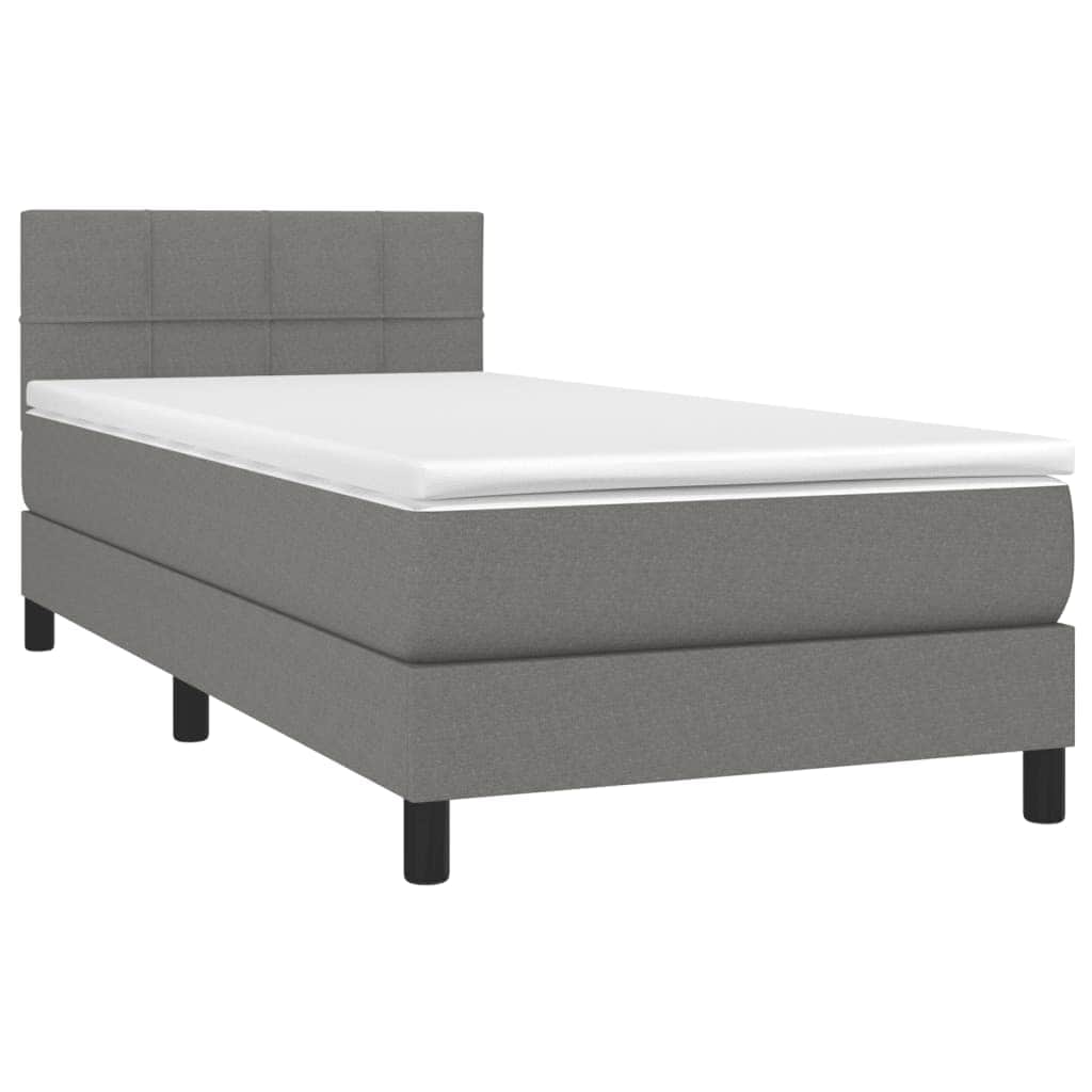 Dark Grey Fabric Box Spring Bed with Pocket Spring Mattress