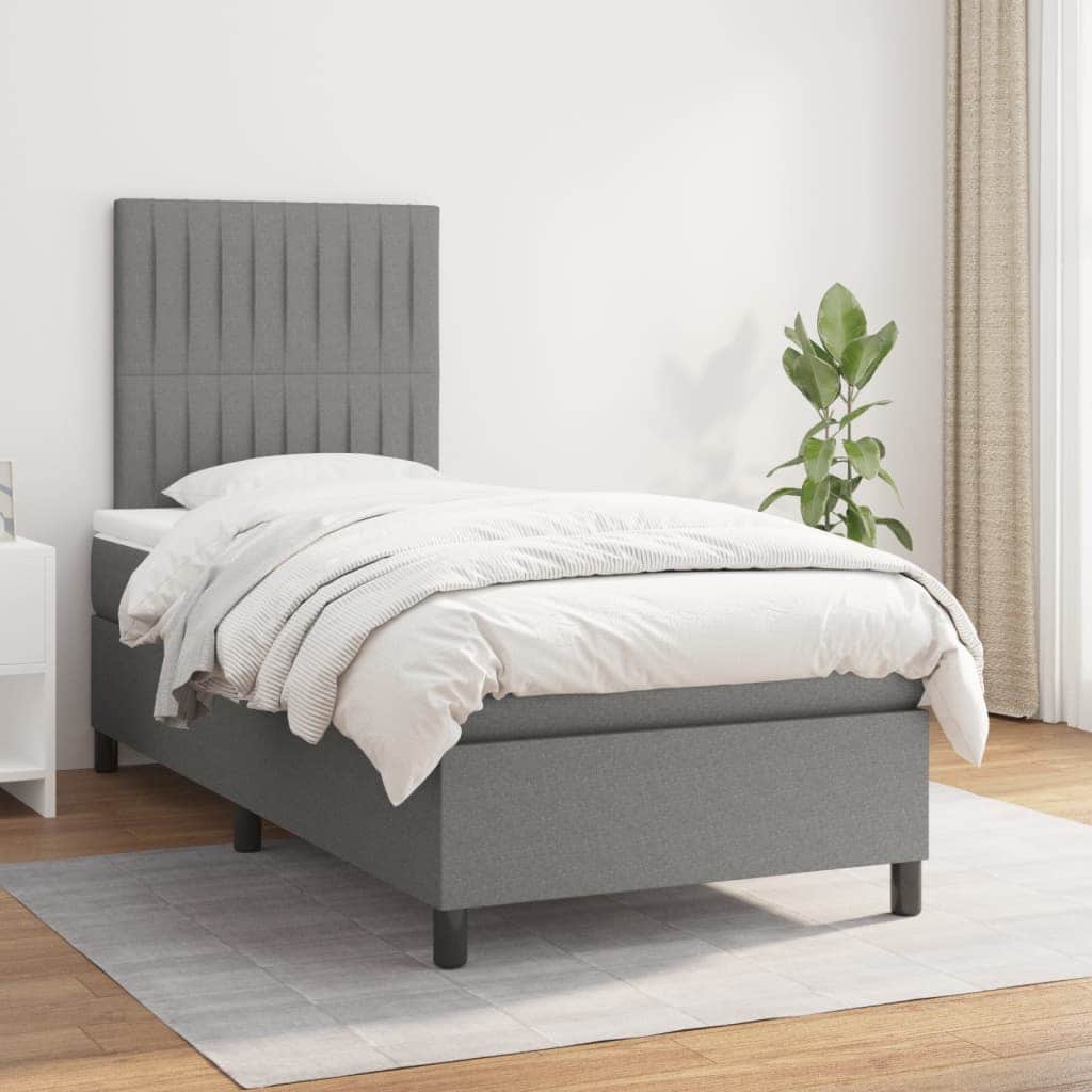 Dark Grey Fabric Box Spring Bed with Pocket Spring Mattress King Single Size