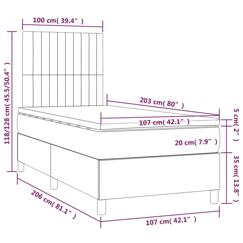 Dark Grey Fabric Box Spring Bed with Pocket Spring Mattress King Single Size