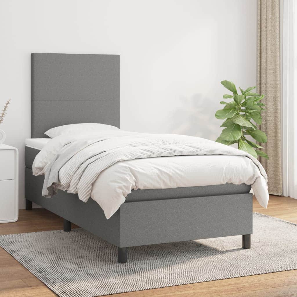 Dark Grey King Single Box Spring Bed with Fabric Mattress Pocket Spring Support