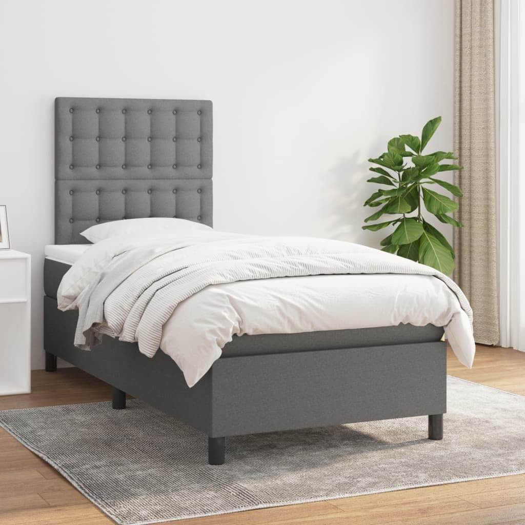 Dark Grey King Single Box Spring Bed with Fabric Mattress Pocket Spring Support