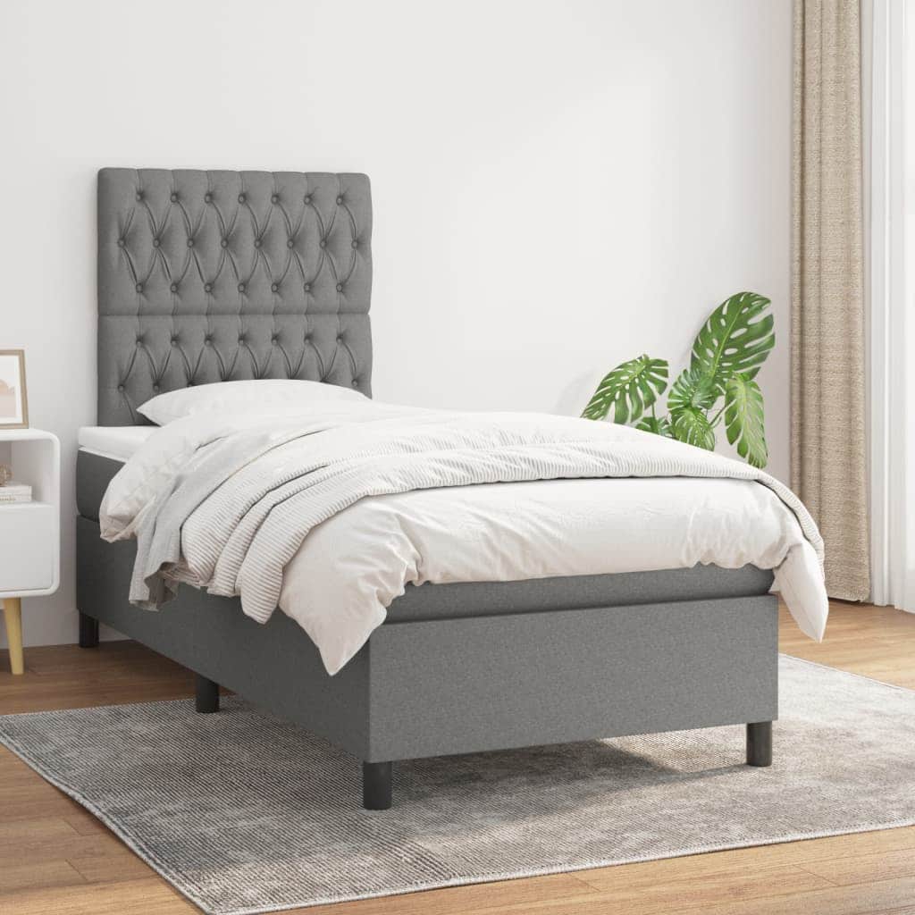 Dark Grey King Single Box Spring Bed with Fabric Pocket Spring Mattress