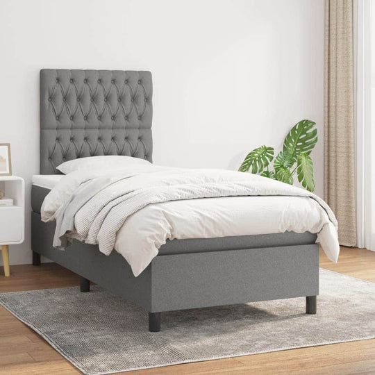 Dark Grey King Single Box Spring Bed with Mattress