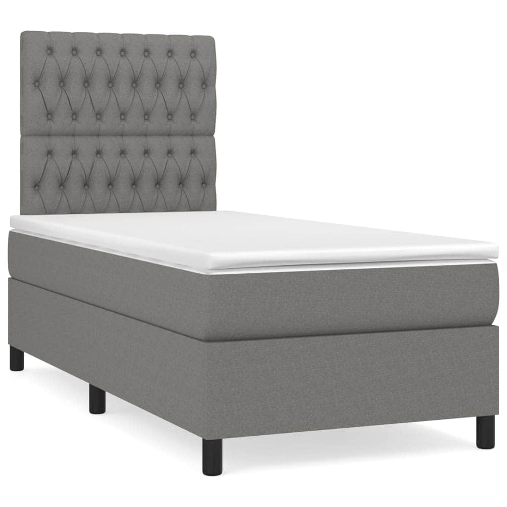 Dark Grey King Single Box Spring Bed with Fabric Pocket Spring Mattress