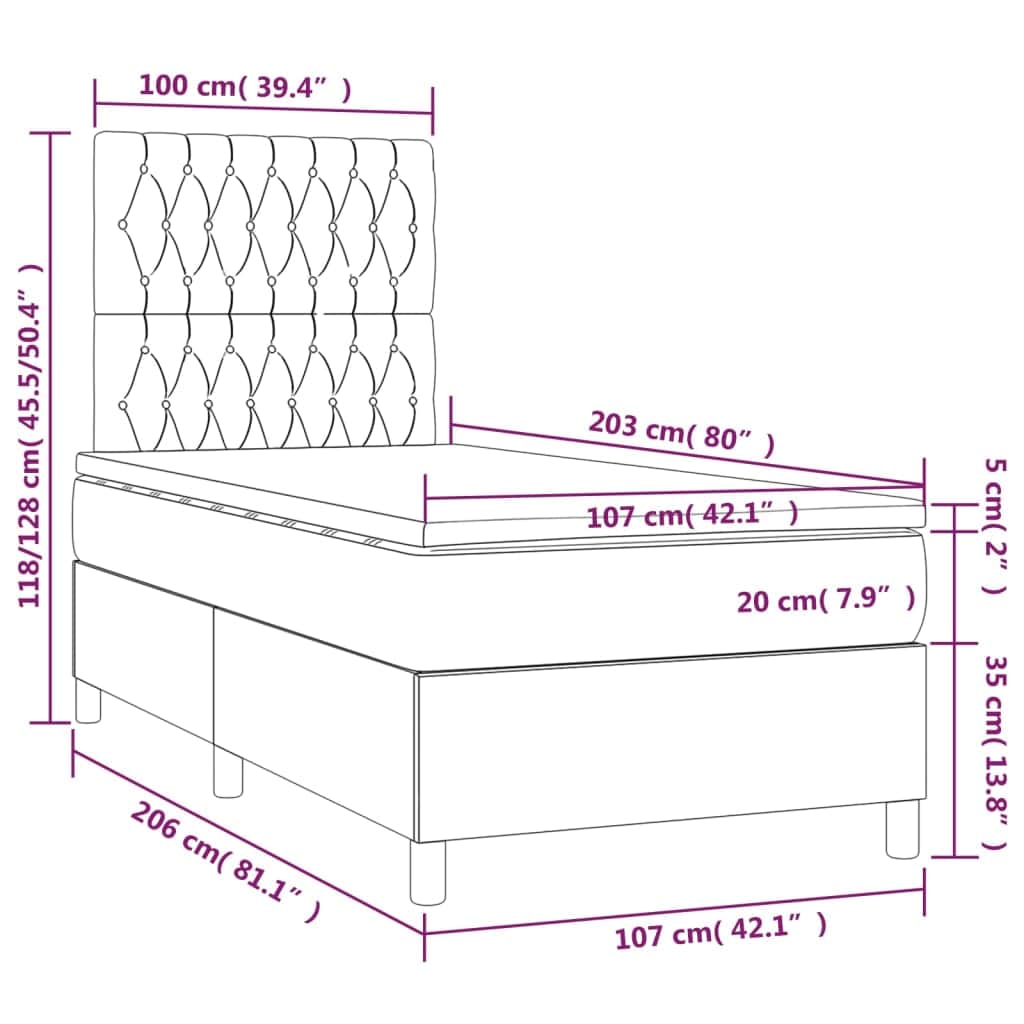 Dark Grey King Single Box Spring Bed with Fabric Pocket Spring Mattress