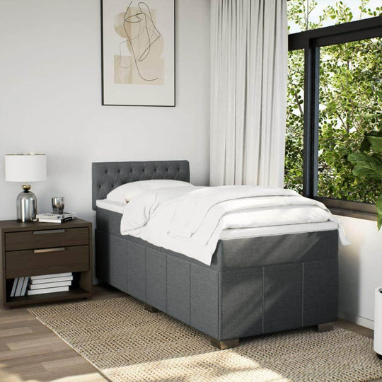 Dark Grey King Single Box Spring Bed with Mattress – Elegant Fabric | King Single