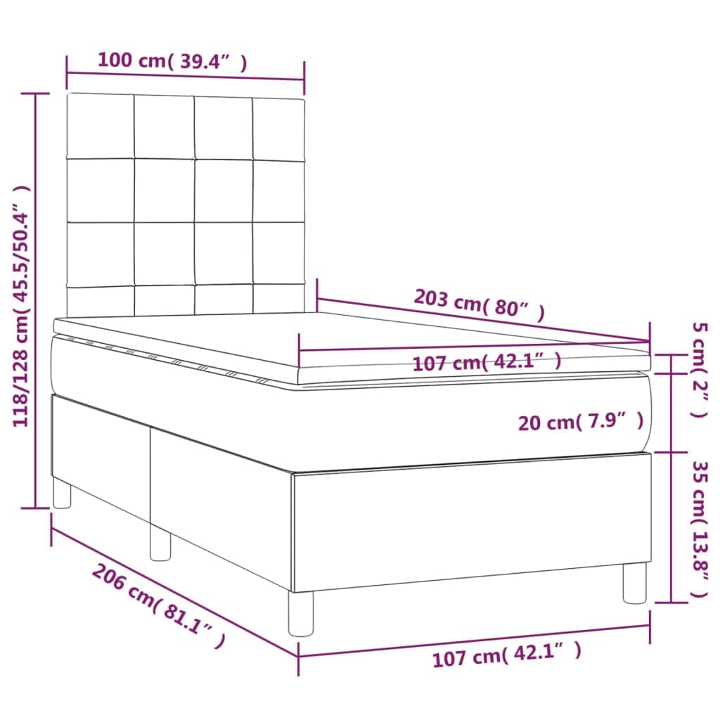 Dark Grey King Single Box Spring Bed with Mattress Velvet Pocket Spring Support