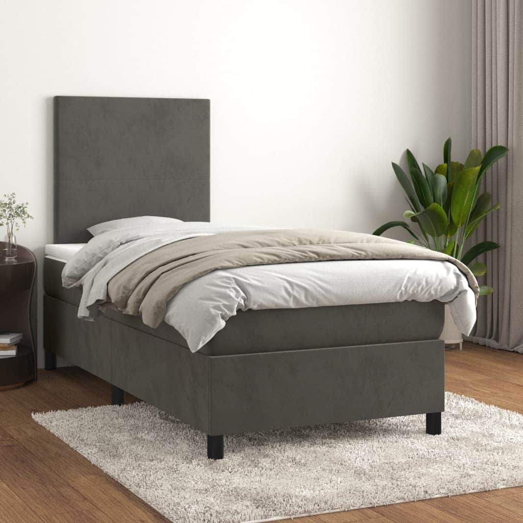 Dark Grey King Single Box Spring Bed with Velvet Mattress Pocket Spring Support