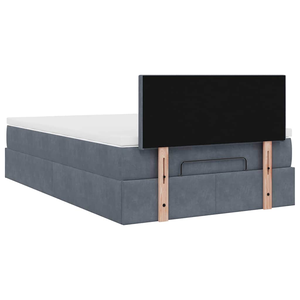 Dark Grey King Single Ottoman Bed with Velvet Pocket Spring Mattress & LED