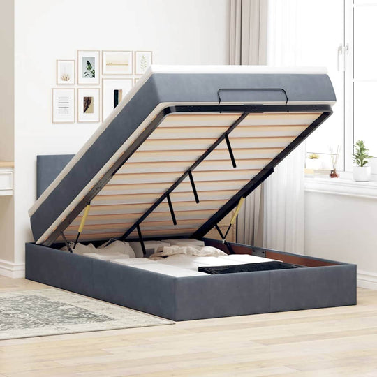 Dark Grey King Single Ottoman Bed and Pocket Spring Mattress