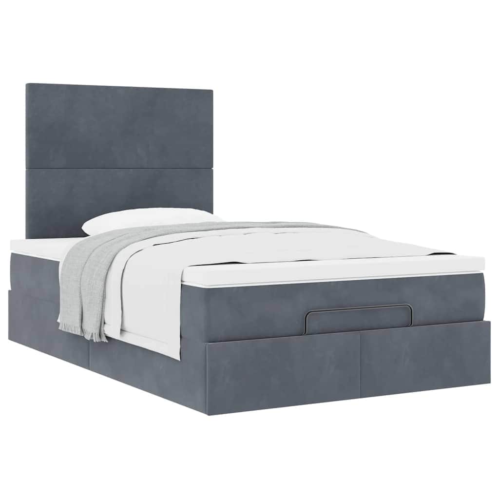 Dark Grey Ottoman Bed with Pocket Spring Velvet Mattress King Single