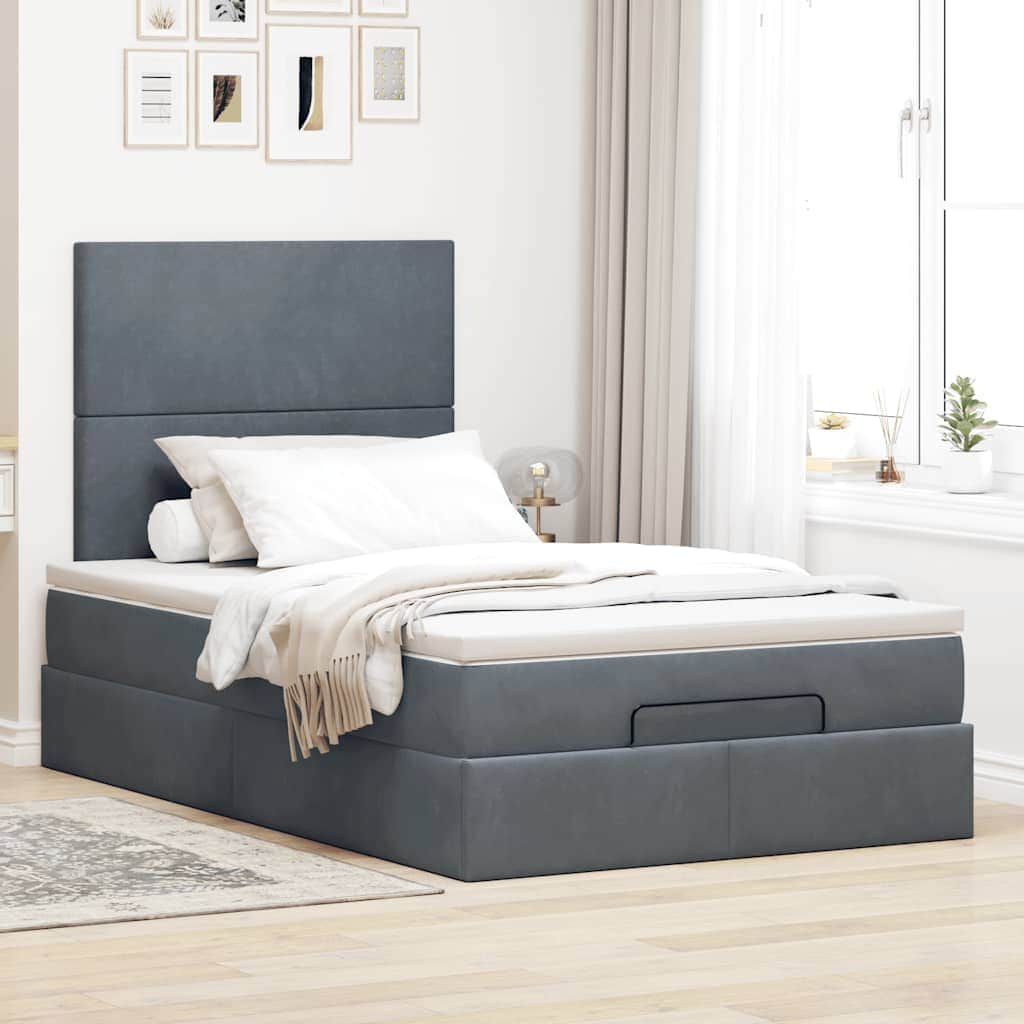 Dark Grey Ottoman Bed with Pocket Spring Velvet Mattress King Single