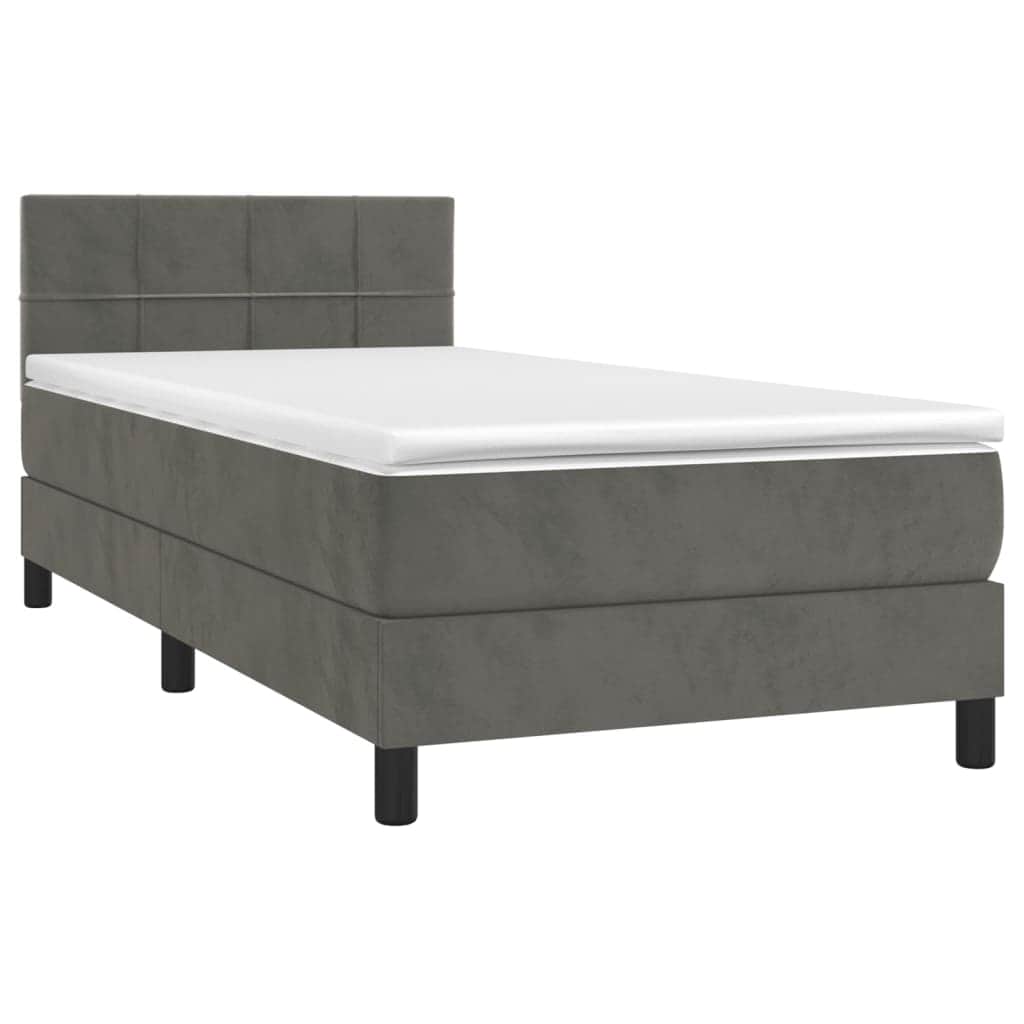 Dark Grey Velvet Bed with LED Features and Removable Mattress Topper King Single