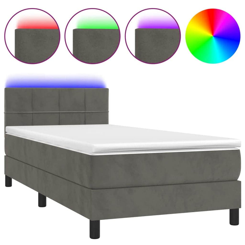 Dark Grey Velvet Bed with LED Features Removable Mattress KS
