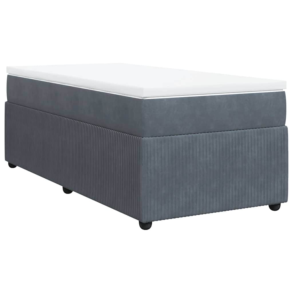 Dark Grey Velvet Box Spring Bed King Single with Mattress and Foam Topper
