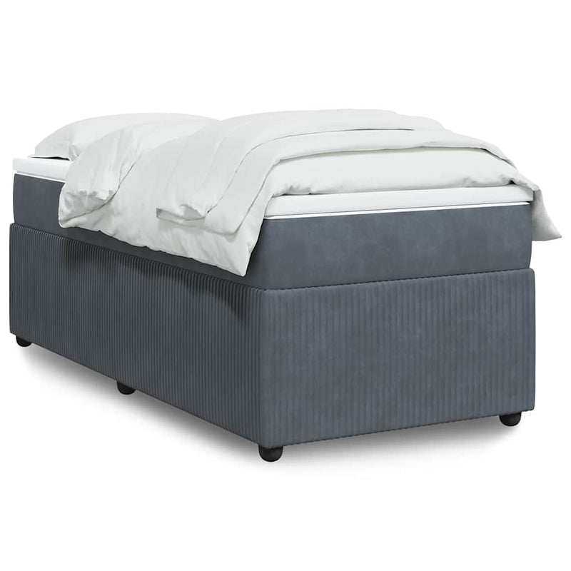 Dark Grey Velvet Box Spring Bed King Single with Mattress