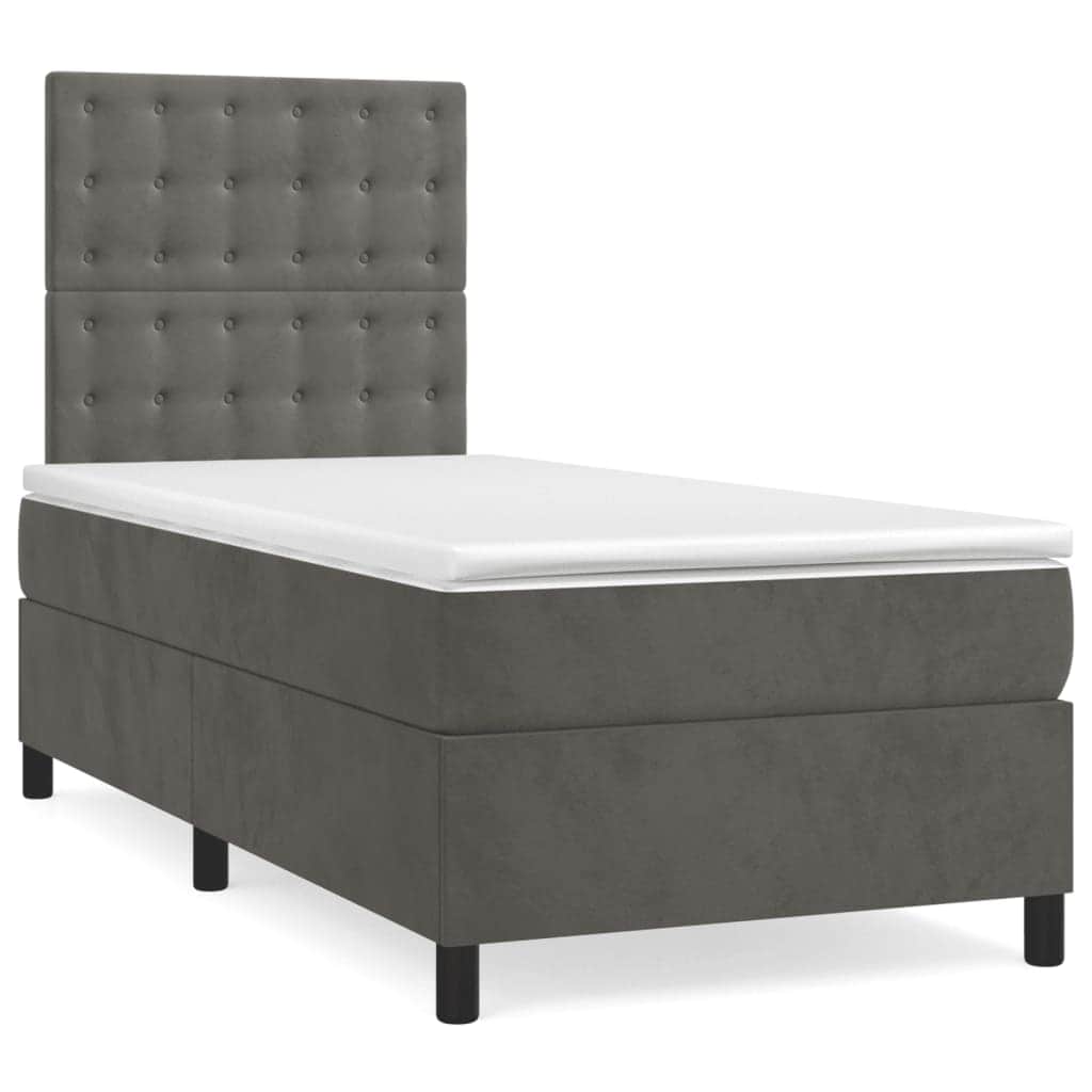 Dark Grey Velvet Box Spring Bed Pocket Spring Mattress King Single with Topper