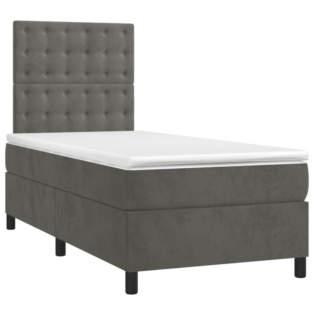 Dark Grey Velvet Box Spring Bed Pocket Spring Mattress King Single with Topper