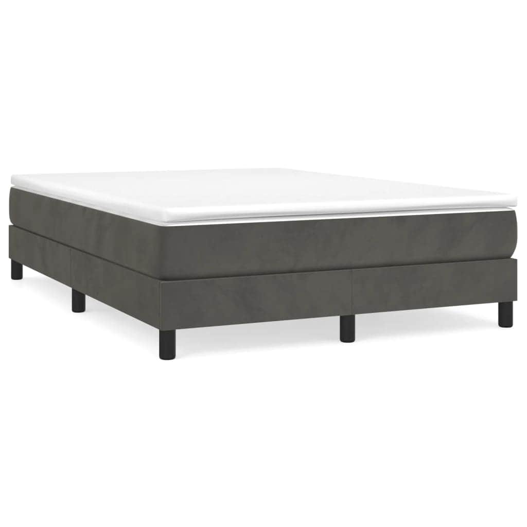 Dark Grey Velvet Box Spring Bed with Mattress Full Size Plywood Slatted Base