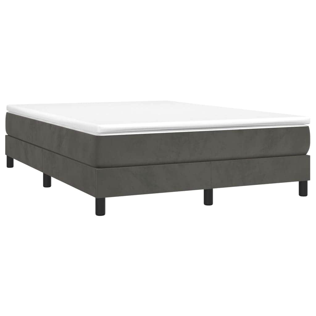 Dark Grey Velvet Box Spring Bed with Mattress Full Size Plywood Slatted Base