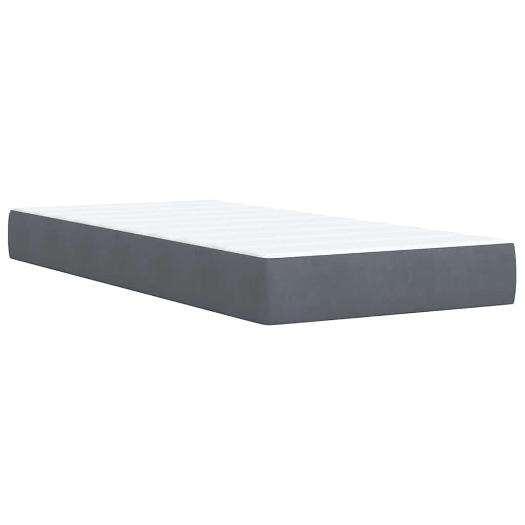 Dark Grey Velvet Box Spring Bed with Pocket Spring Mattress and LED King Single