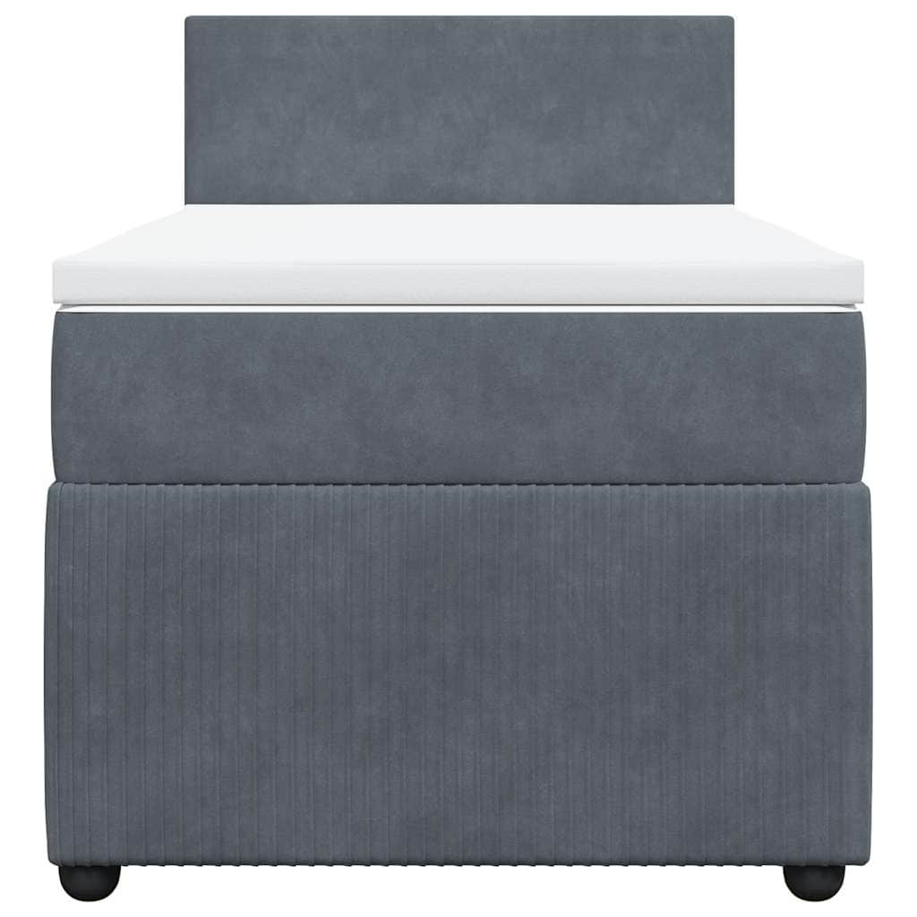 Dark Grey Velvet Box Spring Bed with Pocket Spring Mattress and LED King Single