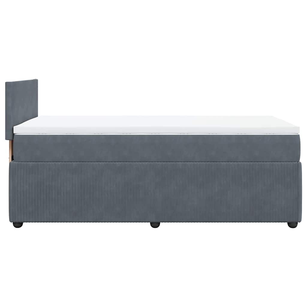 Dark Grey Velvet Box Spring Bed with Pocket Spring Mattress and LED King Single