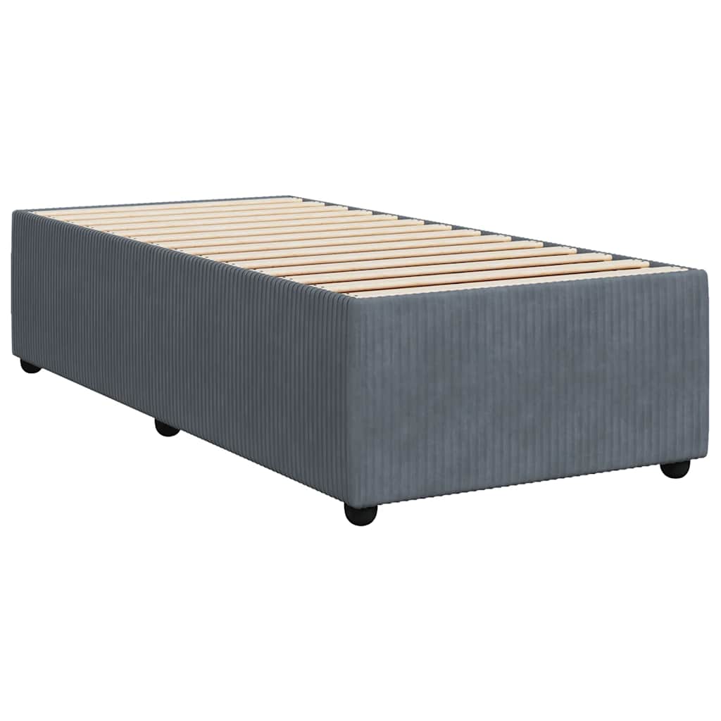 Dark Grey Velvet Box Spring Bed with Pocket Spring Mattress and LED King Single