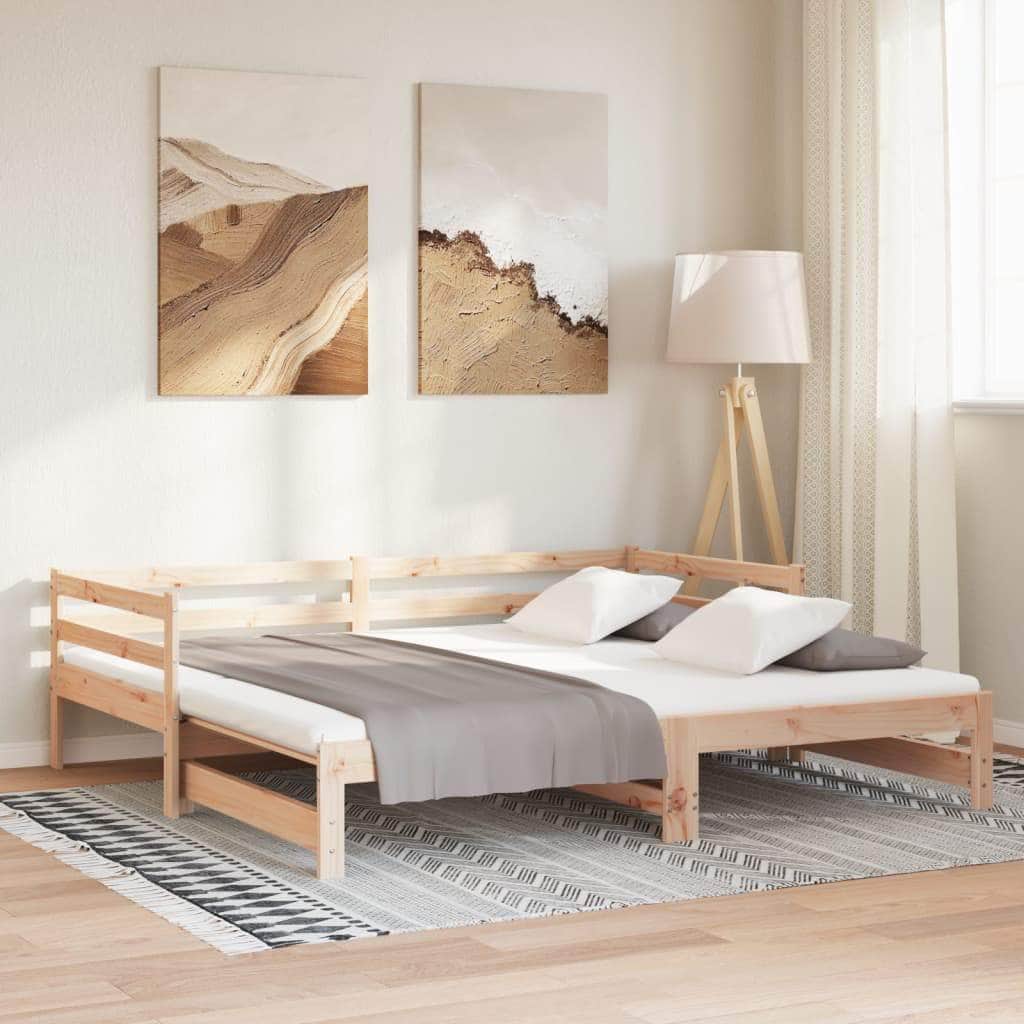 Day Bed with Trundle Solid Wood Pine Single Size