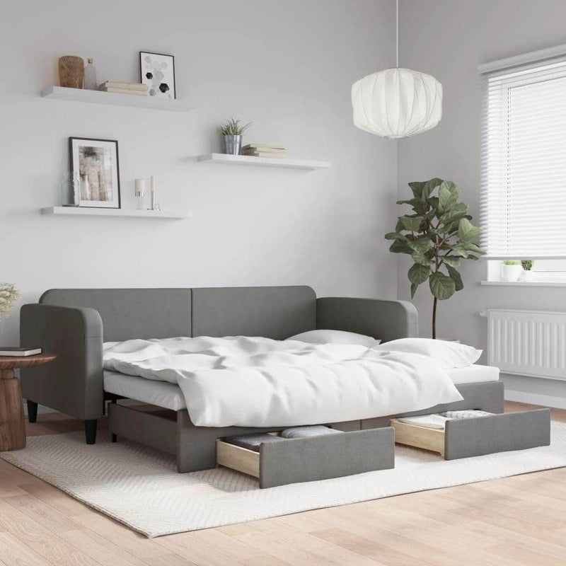 Daybed with Trundle Dark Grey Single Size with Drawers