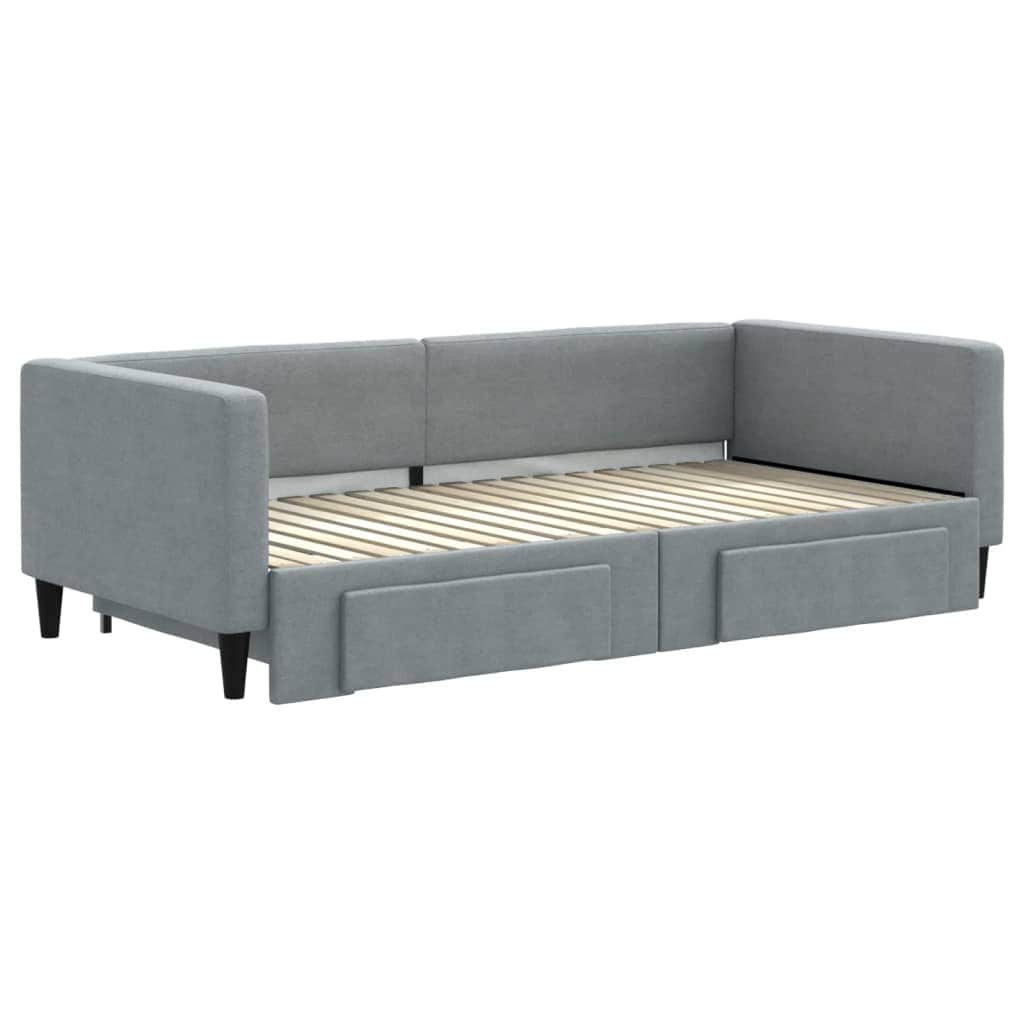 Daybed with Trundle and Drawers Light Grey Fabric Single Size