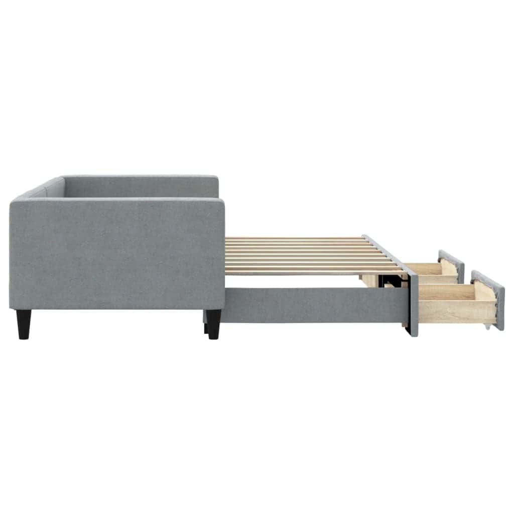 Daybed with Trundle and Drawers Light Grey Fabric Single Size