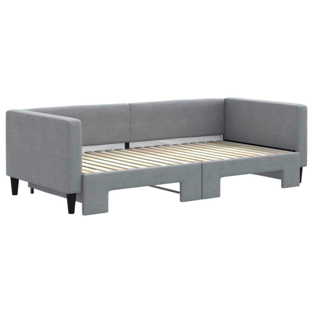 Daybed with Trundle Light Grey Fabric Single Size