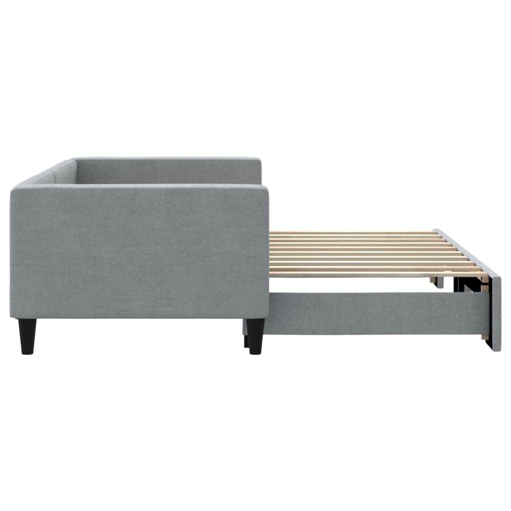 Daybed with Trundle Light Grey Fabric Single Size
