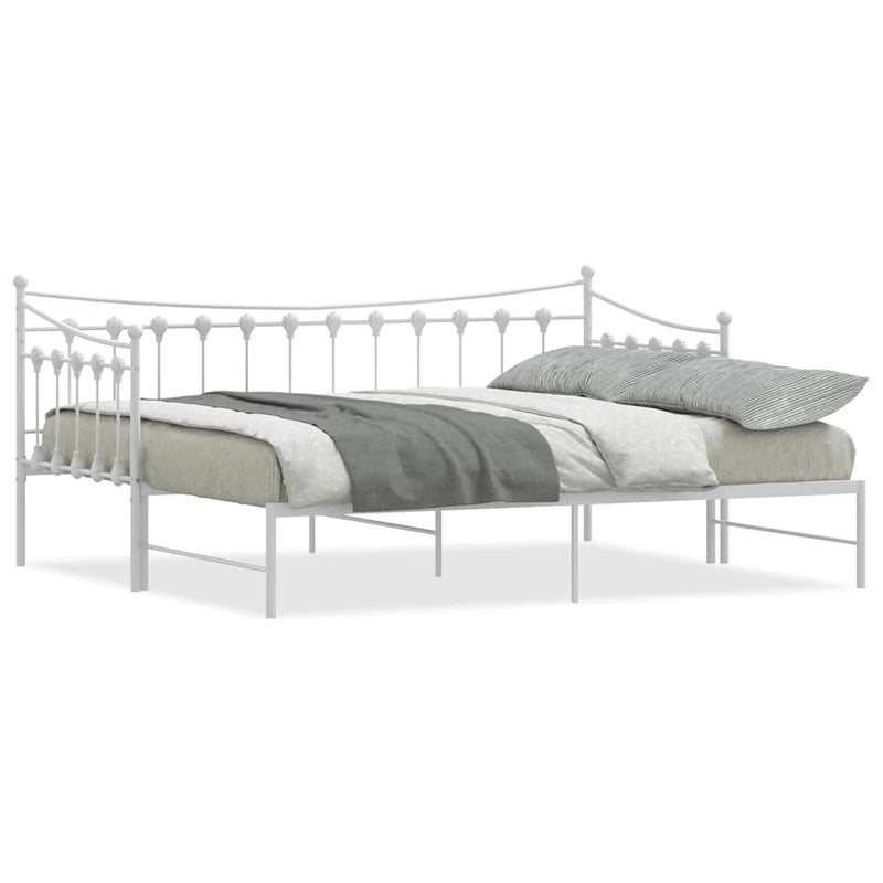 Single - Daybed with Trundle without Mattress White Single Metal