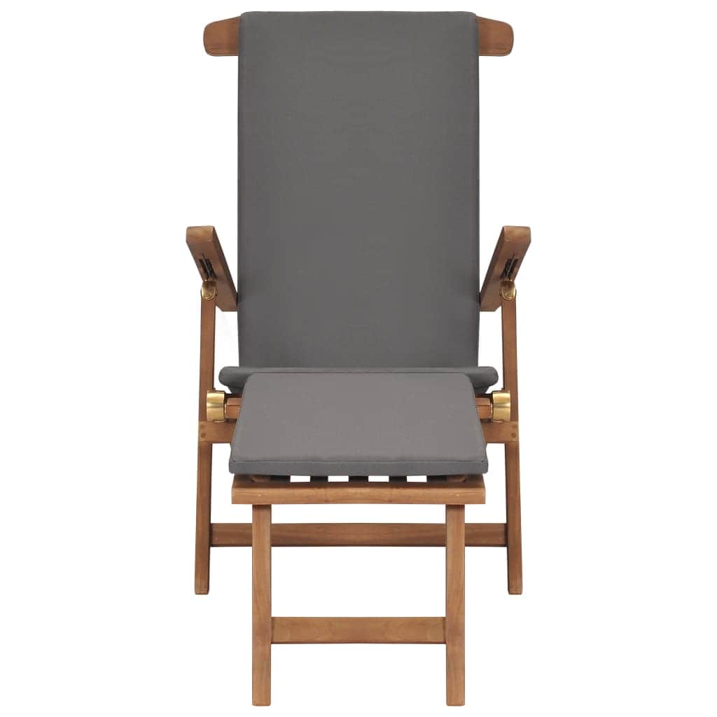 Deck Chair with Cushion Dark Grey Solid Teak Wood